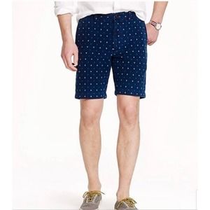J Crew Men's Stanton 9" Chino Shorts Nautical Anchor Embroidered Blue 29